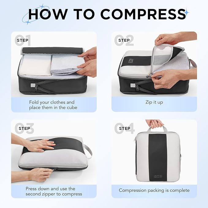 10 Set Compression Packing Cubes for Travel Essentials,Compressible Expandable Packing Cubes for Suitcase,OlarHike Luggage Organizer Bags for Travel,Handy Helper for Organizing Clothes(Black) - Image 4