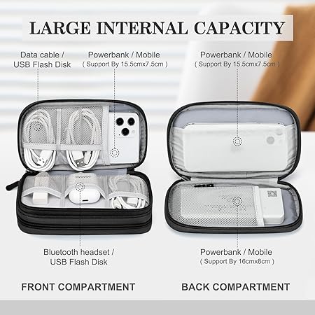 FYY Travel Cable Organizer Pouch Electronic Accessories Carry Case Portable Waterproof Double Layers All-in-One Storage Bag for Cord, Charger, Phone, Earphone Black - Image 4
