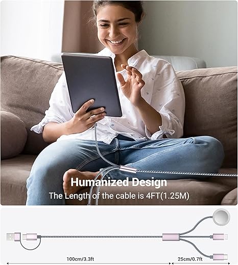 Temdan for Travel Essentials,3 in 2 USB C Cable for Apple Watch Charger/iPhone 16 Charger/Lightning,Multi Charging Cable Cord,Camping Essentials,Portable Designed for iWatch Series &iPhone 16-12-4FT - Image 2