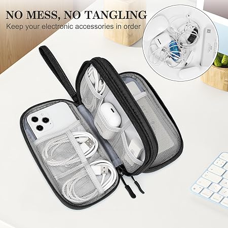 FYY Travel Cable Organizer Pouch Electronic Accessories Carry Case Portable Waterproof Double Layers All-in-One Storage Bag for Cord, Charger, Phone, Earphone Black - Image 2