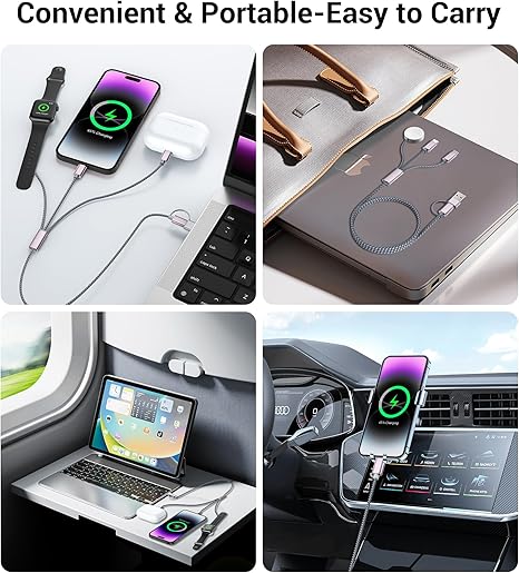 Temdan for Travel Essentials,3 in 2 USB C Cable for Apple Watch Charger/iPhone 16 Charger/Lightning,Multi Charging Cable Cord,Camping Essentials,Portable Designed for iWatch Series &iPhone 16-12-4FT - Image 4