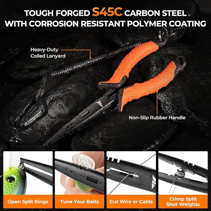 KastKing SteelStream 6pc Fishing Tool Kit - Corrosion Resistant Fishing Pliers with Lanyard, Fillet Knife, Floating Fish Lip Gripper, Fishing Braid Scissors, Tool Retractor, Fishing Gifts for Men - Image 3